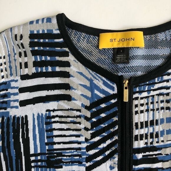 ST JOHN BLUE GREY BLACK KNIT LIGHWEIGHT SWEATER - Picture 4 of 8